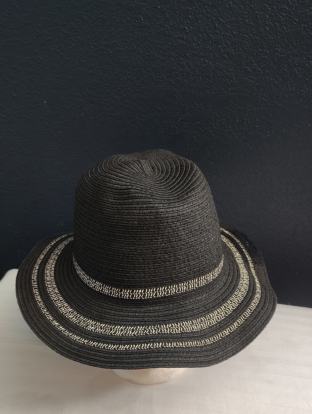 Time and Tru Black Paper Hat with Cream Trim